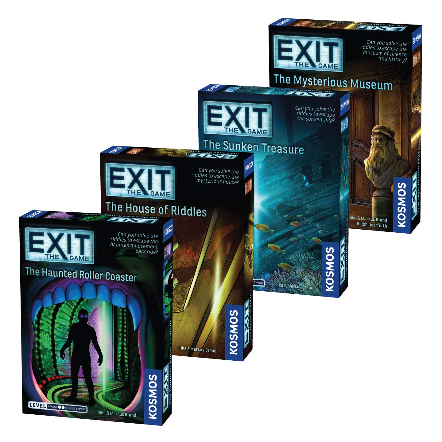 EXIT: The Game 4-Pack Escape Room | Beginner Bundle | Haunted Roller Coaster  Sunken Treasure  Mysterious Museum  House of Riddles | Family-Friendly  Cooperative Game | 1- 4 Players  Ages 10+