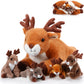 Poen Plush Deer Stuffed Animal Set with 4 Baby Deer Zippered, Lying