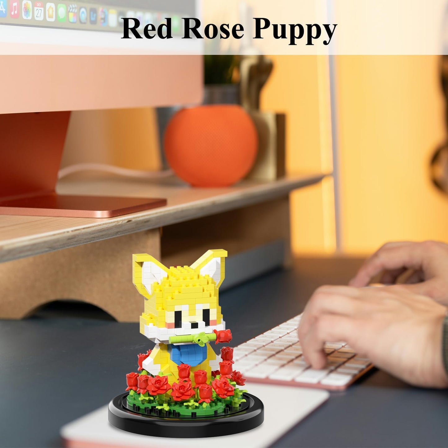 RIESEK Artificial Flower Animal Toy Building Set for mature-themed Mini Dog Plant Bonsai Tree Botanical Collection Gift for Kid Office Home Decor Building Block Birthday Gift for Girl Women Mom Friend(Roses)