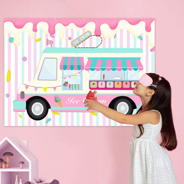 Joarhonal Pin The Ice Cream On The Ice Cream Truck Shop - Ice Cream Party Games For Kids Girls 20'' X 28'' Ice Cream Game Poster