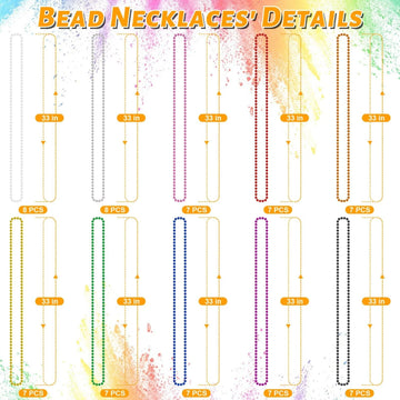 72PCS Mardi Gras Beads, Metallic 10 Kinds Bead Necklace Party Favors, 33'' Mardi Gras Necklace Women Men Stuff, Festival Parade