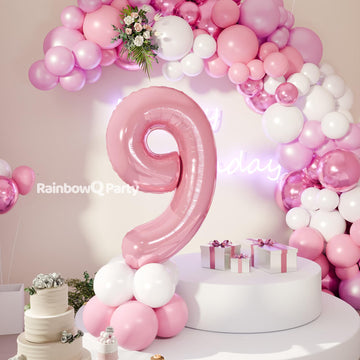 Rainbowq Party 9 Balloon Number 40 Inch For Boy Or Girl Big Pink 0-9 Foil Mylar Large 9 Number Balloon Happy 9Th Birthday Party