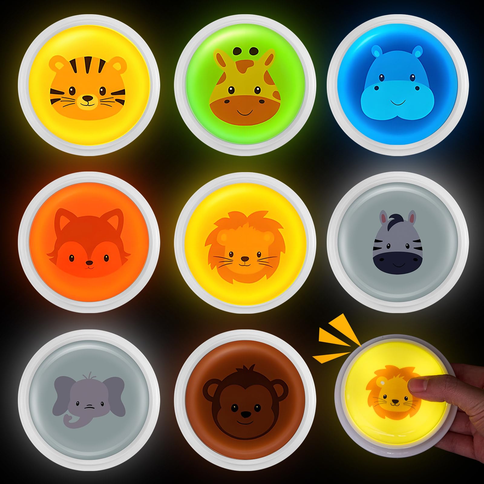 Syhood 8 Pcs Animal Sounds Buzzer for Trivia Games, Answer Buzzers for Classroom, Feud Jeopardy Buzzer Button with Lights and So