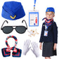 Keymall Kids Flight Attendant Costume Accessories Set Stewardess Hat Airline Hostess Costume Kits For Girls Dress Up Halloween Career Costume (Blue)