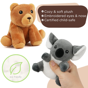 Benben Stuffed Animals, 5 Small Forest Animals With Tree Stump Carrier Set, Plush Toy For Kids Toddlers, Bears, Panda, Koala, Polar Bear Plushies Gift For Baby Shower, Stocking Stuffers