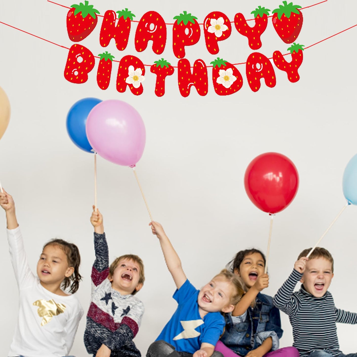 Meetingu Strawberry Happy Birthday Banner, Strawberry Themed Birthday Party Decoration, Berry Sweet Girl Party Decoration