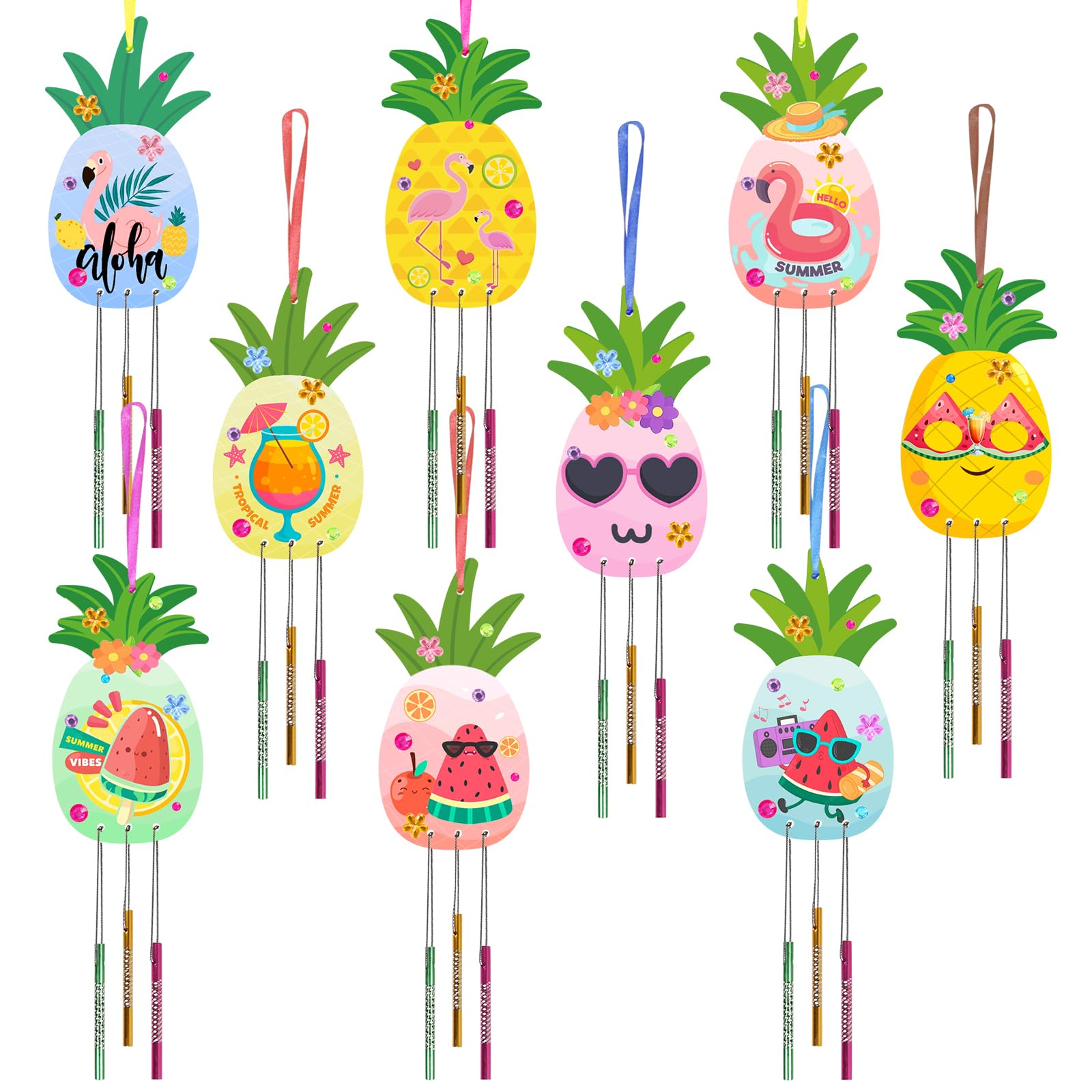 Fennoral 9 Pack Pineapple Wind Chime Kit For Kids Make Your Own Pineapple Wind Chime Wooden Arts And Crafts For Girls Boys Diy C