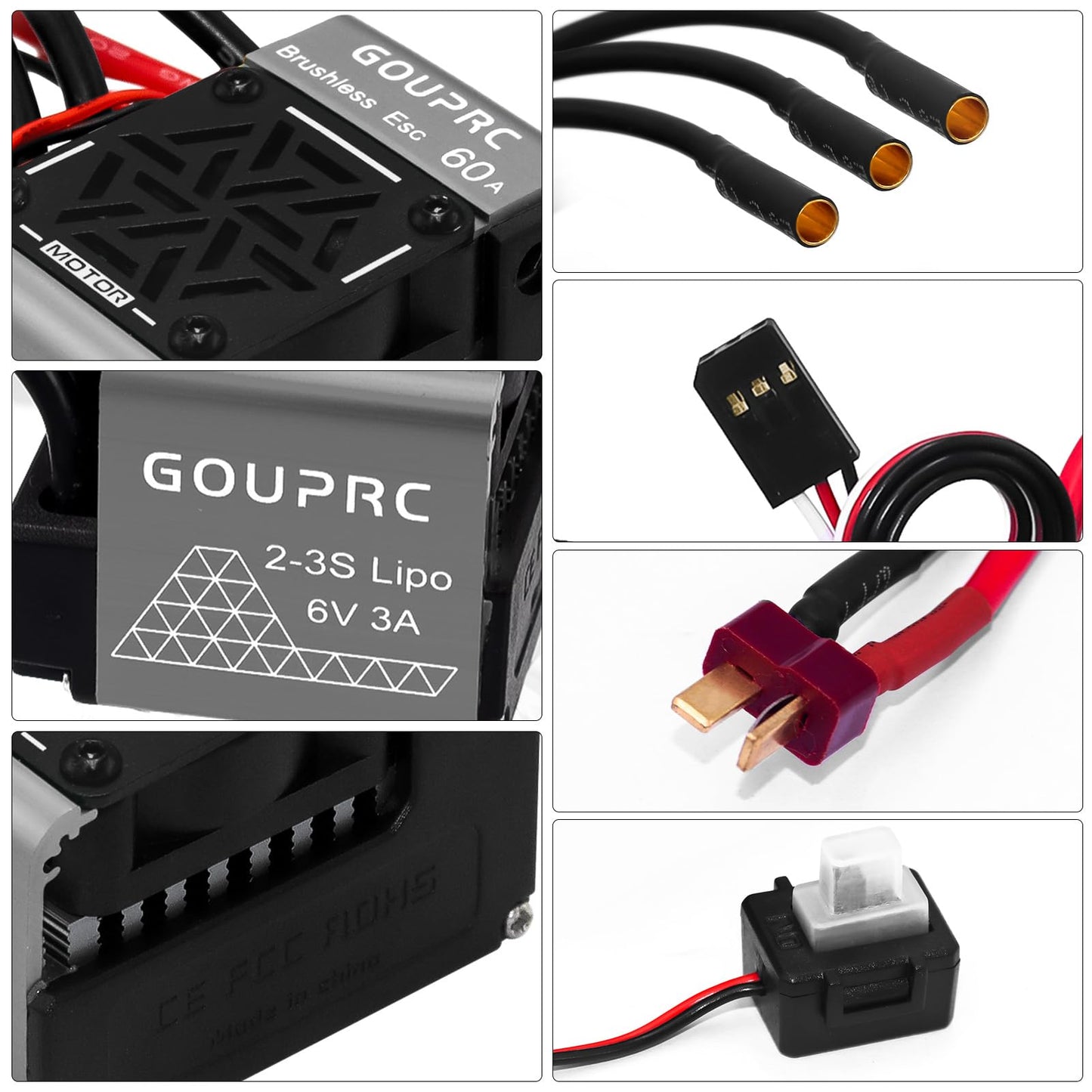 Gouprc Upgrade Gen-2 60A Brushless Esc Electric Speed Controller Combo With Bl3655 3900Kv Brushless Motor Shaft 3.175Mm Diameter