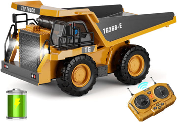 Kidmarkt Rc Dump Truck Toy, 9-Channel Remote Control Toy With Metal Bed & Light, Rechargeable Battery, Kids Construction Vehicle