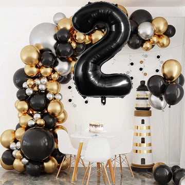Large Black Number 2 Balloons, 40 Inch Foil Balloons, Giant Number Balloons For Women/Men Birthday Party Anniversary Celebration