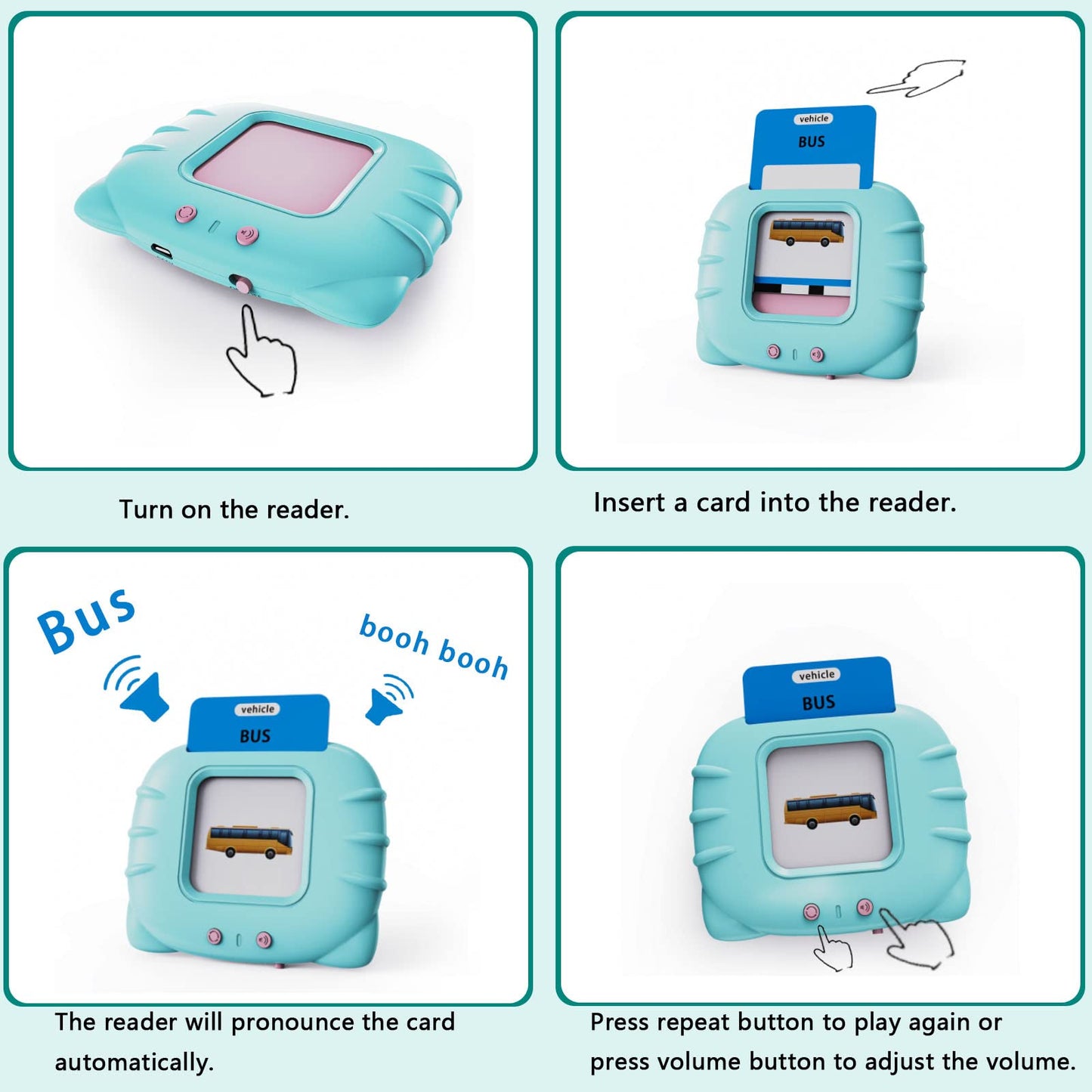 Lapare Audible Learning Toy for Toddlers - 520 Sight Words Flash Cards, Music, Plastic, Cyan, Ages 1-5