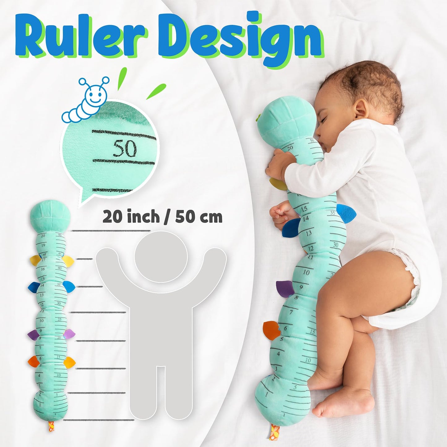 Lightdesire Baby Toys Musical Caterpillar,Infant Toys Stuffed Animal Toys With Ruler Design And Ring Bell,Baby Teething Toys For Tummy Time Newborn Boys Girls 0 3 6 12 Months(Blue)