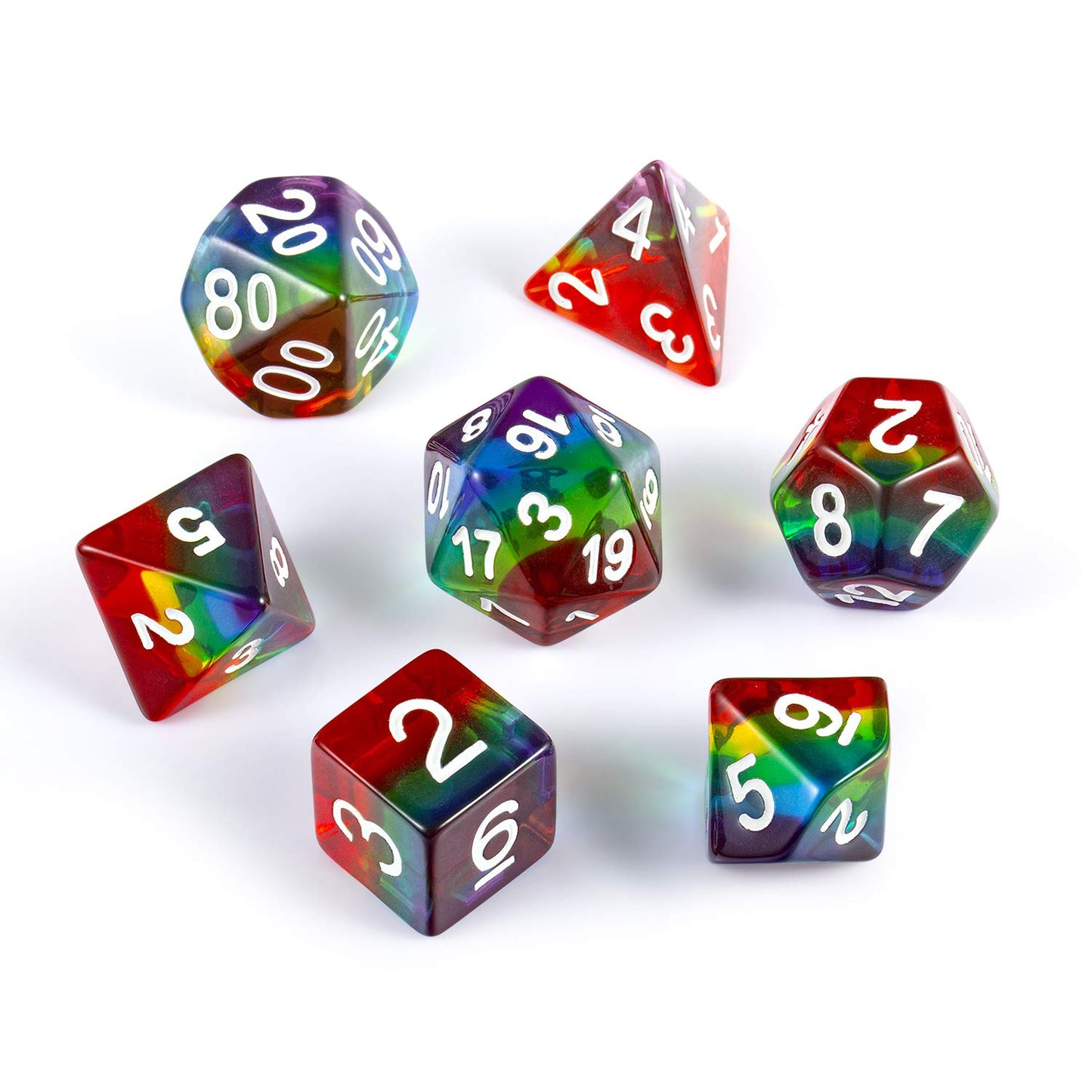 Rainbow DND Dice Set, DNDND Transparent Rainbow Polyhedral Die with Free Organza Bag for D&D Dungeons and Dragons RPGs Role Play