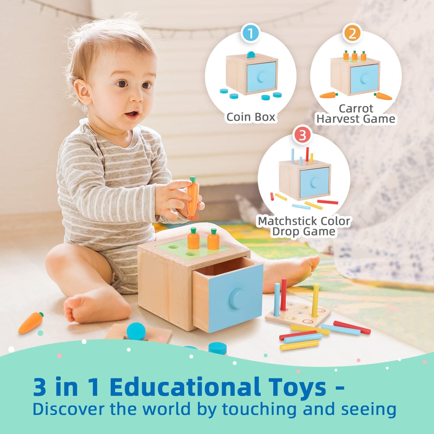 Tookyland Early Learning Toy Bundle - 6 In 1 Box Educational Montessori Play Set; Wooden Toddler Toys 13-18 Months Old