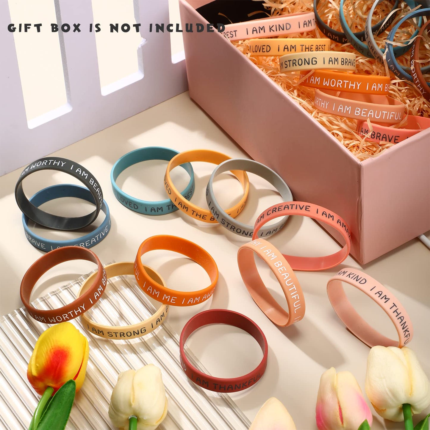Sratte Inspirational Silicone Wristbands Rubber Stretch Unisex Bracelets Student Christmas Gift Stocking Suffers for Class(Brigh
