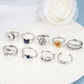 FIBO STEEL Fidget Anxiety Rings - 9 Pcs Spinner Rings, Adjustable, Silver-tone, Stress Relief, Open CZ Flower Moon Star Design
