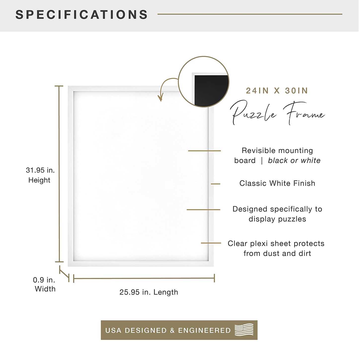 MCS Frame for Puzzles, White, 24 x 30 in or smaller