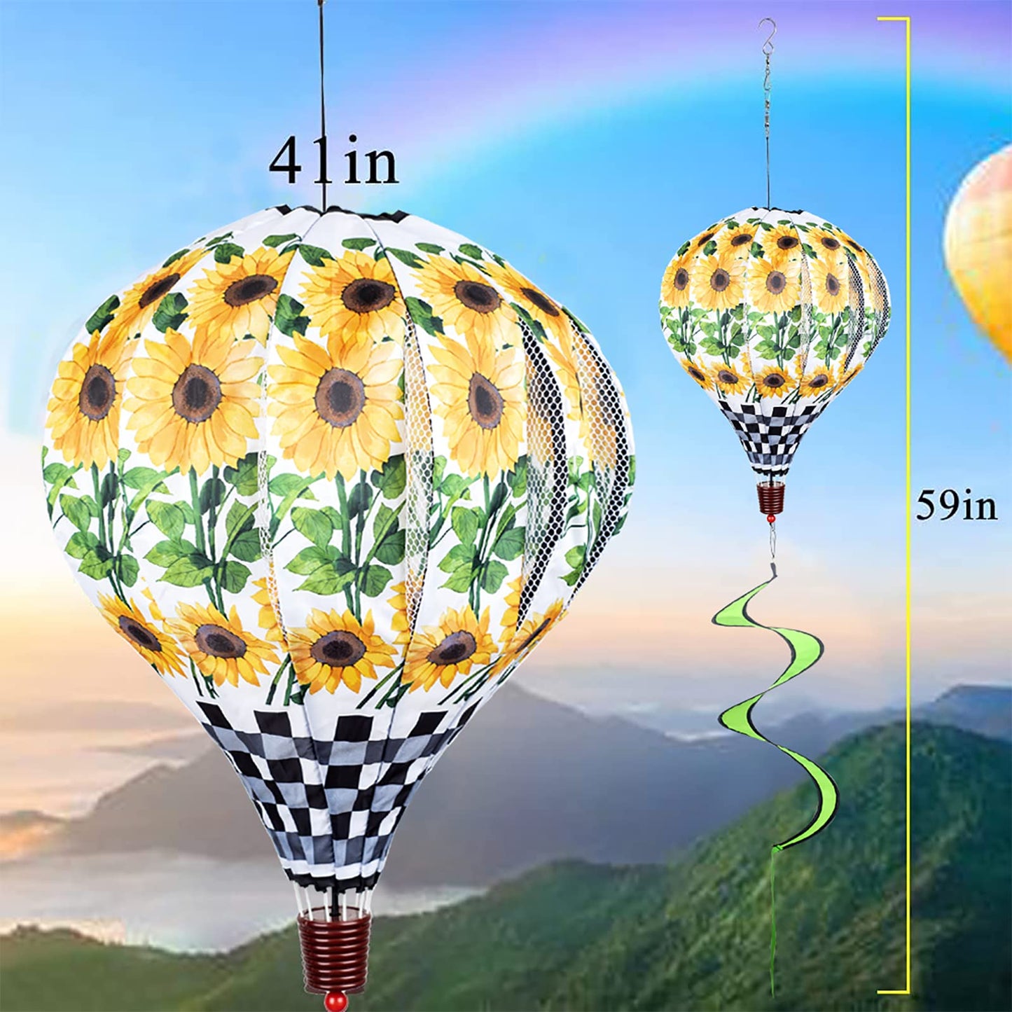 Giant Sunflower Hot Air Balloon Garden Wind Spinners Large Pinwheels Whirligigs Windmill Toys for Kids Yard Decor Lawn Decoratio