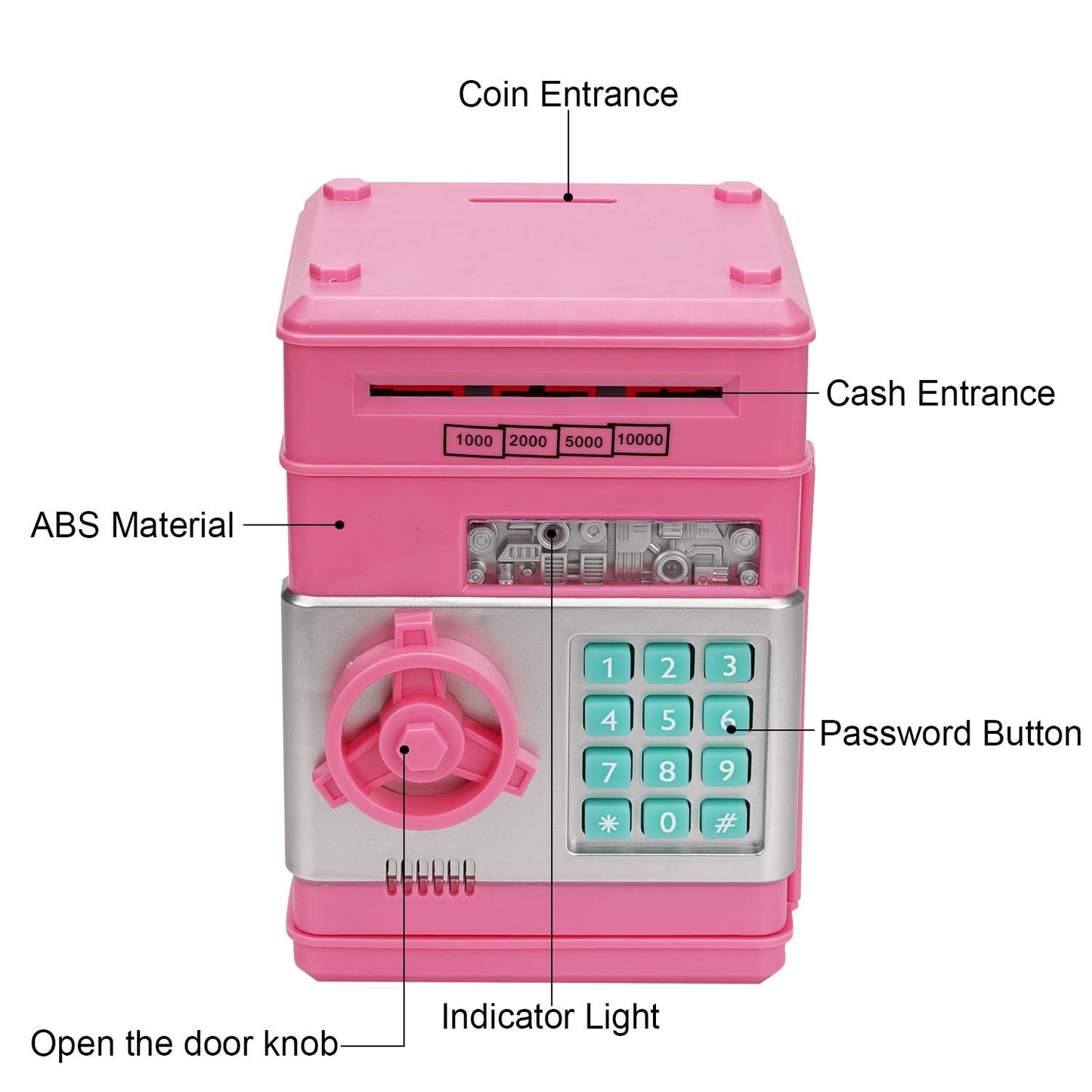 Adevena Electronic Piggy Bank, Mini Atm Password Money Bank Cash Coins Saving Box For Kids, Cartoon Safe Bank Box Perfect Toy Gifts For Boys Girls (Pink)