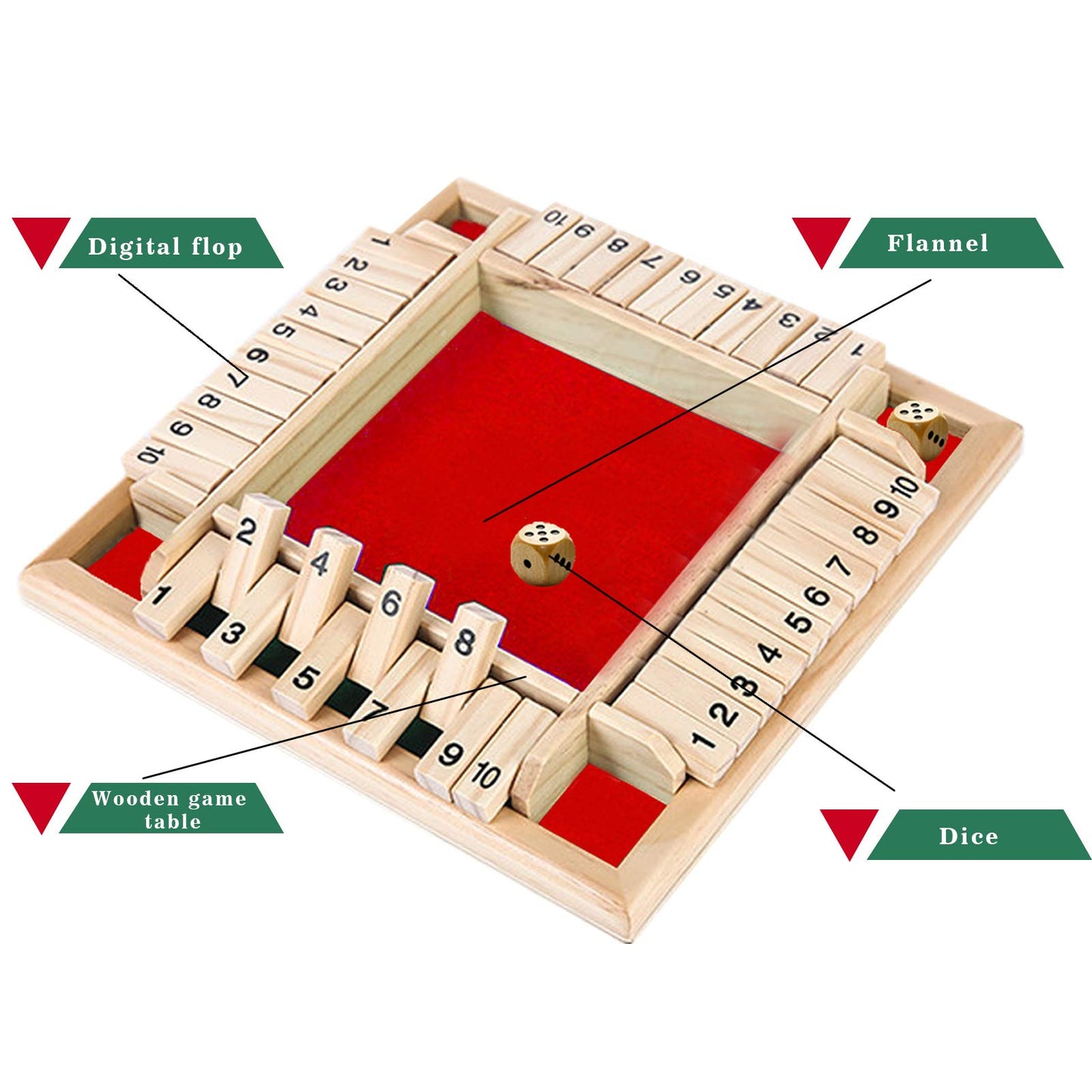 Dc-Beautiful Shut The Box Dice Game, 2-4 Players Classic Board Game For Adults, Wooden Tabletop Game With Dices And Instruction,Math Strategy Game For Christmas Party (Red)