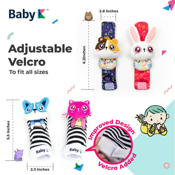 K Baby Rattle Socks For Girls & Boys (Pet Set) - Baby Toys 6-12 Months - Wrist & Foot Rattles - Gift Idea
