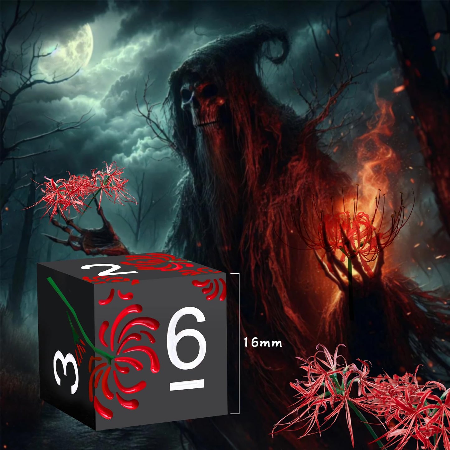 Pjoy Metal Dice Set D&D Flower Dice Set Dnd Polyhedral Dice For Rpg Role Playing Games Dungeons And Dragons Ttrpg Black Red Whit