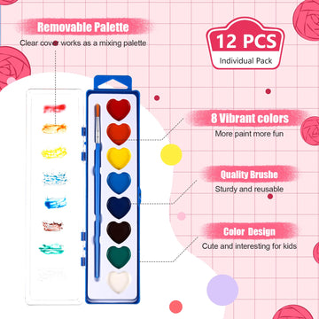 Yeaqee 12 Pack Watercolor Paint Set 8 Colors Washable Water Paint for Kids with Paintbrush Party Favors Art Watercolor for Adult