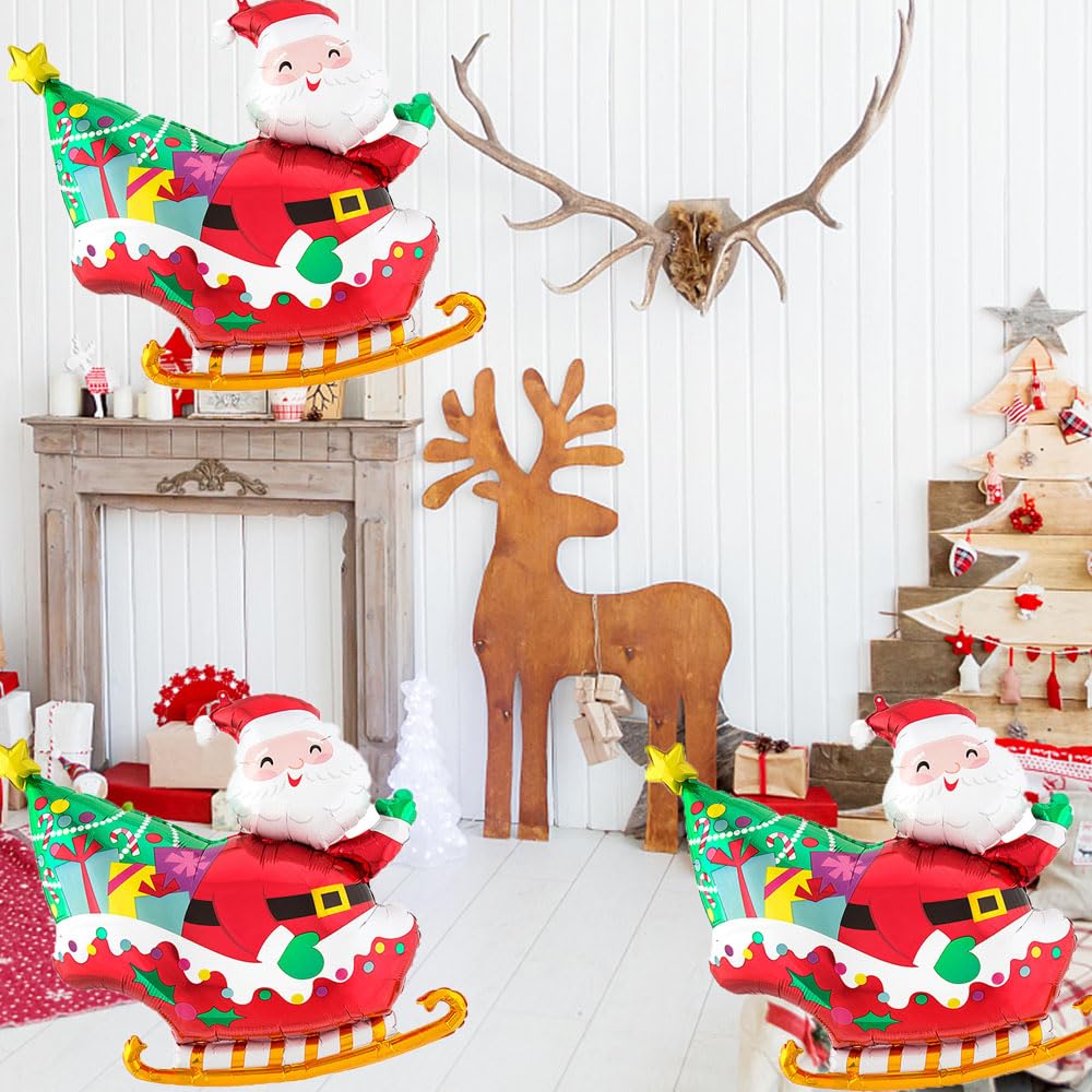 Hadckja Santa Claus Balloons Christmas Balloons Sleigh Santa Claus Foil Balloons For Christmas-Themed Party Birthday Party Suppl