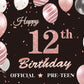 12Th Birthday Decorations For Girls, Black Rose Gold 12Th Birthday Backdrop Banner, Official Pre-Teen 12Th Birthday Party Suppli