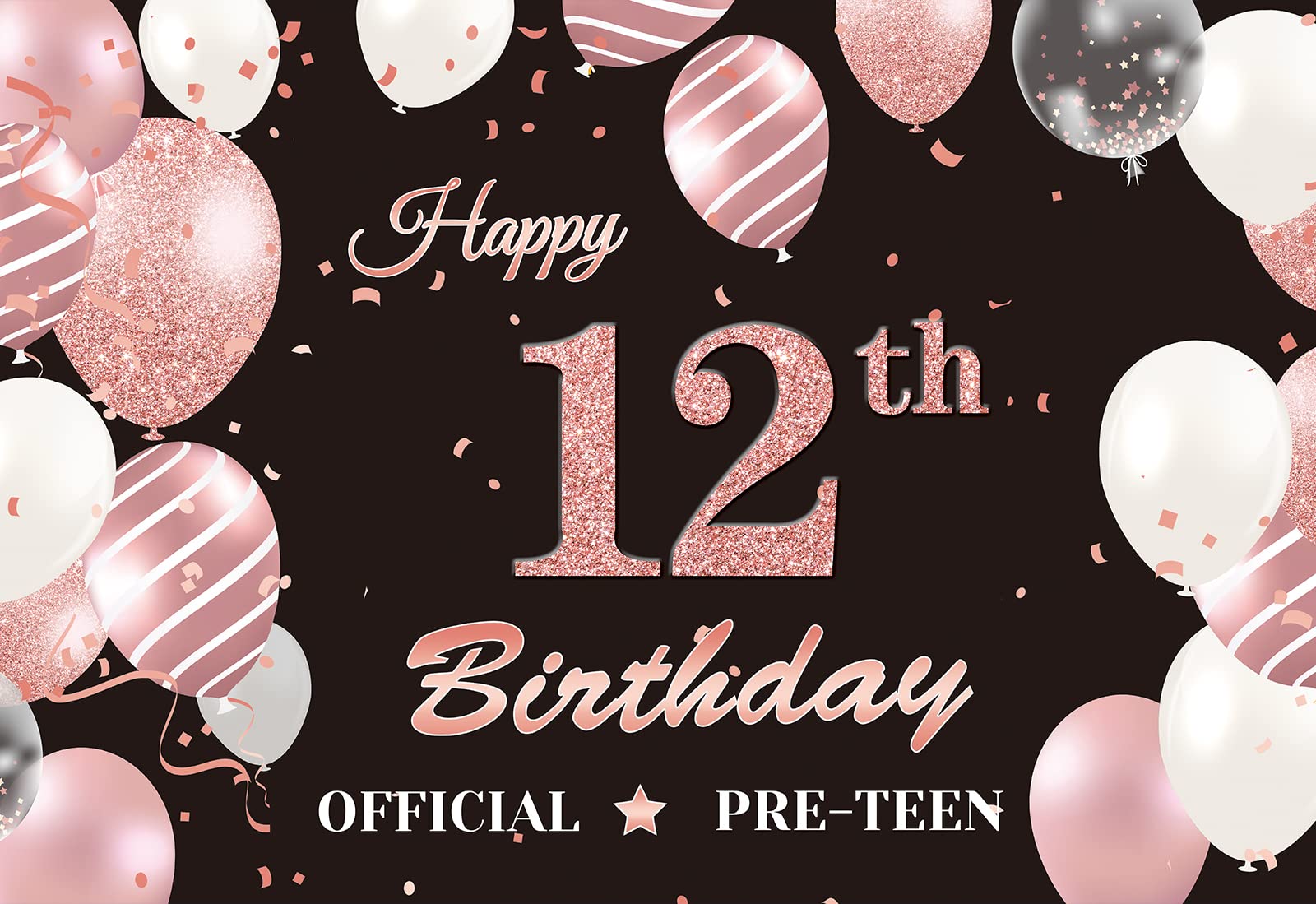 12Th Birthday Decorations For Girls, Black Rose Gold 12Th Birthday Backdrop Banner, Official Pre-Teen 12Th Birthday Party Suppli