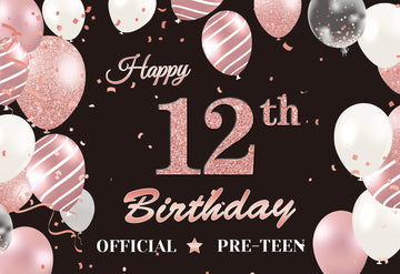 12Th Birthday Decorations For Girls, Black Rose Gold 12Th Birthday Backdrop Banner, Official Pre-Teen 12Th Birthday Party Suppli