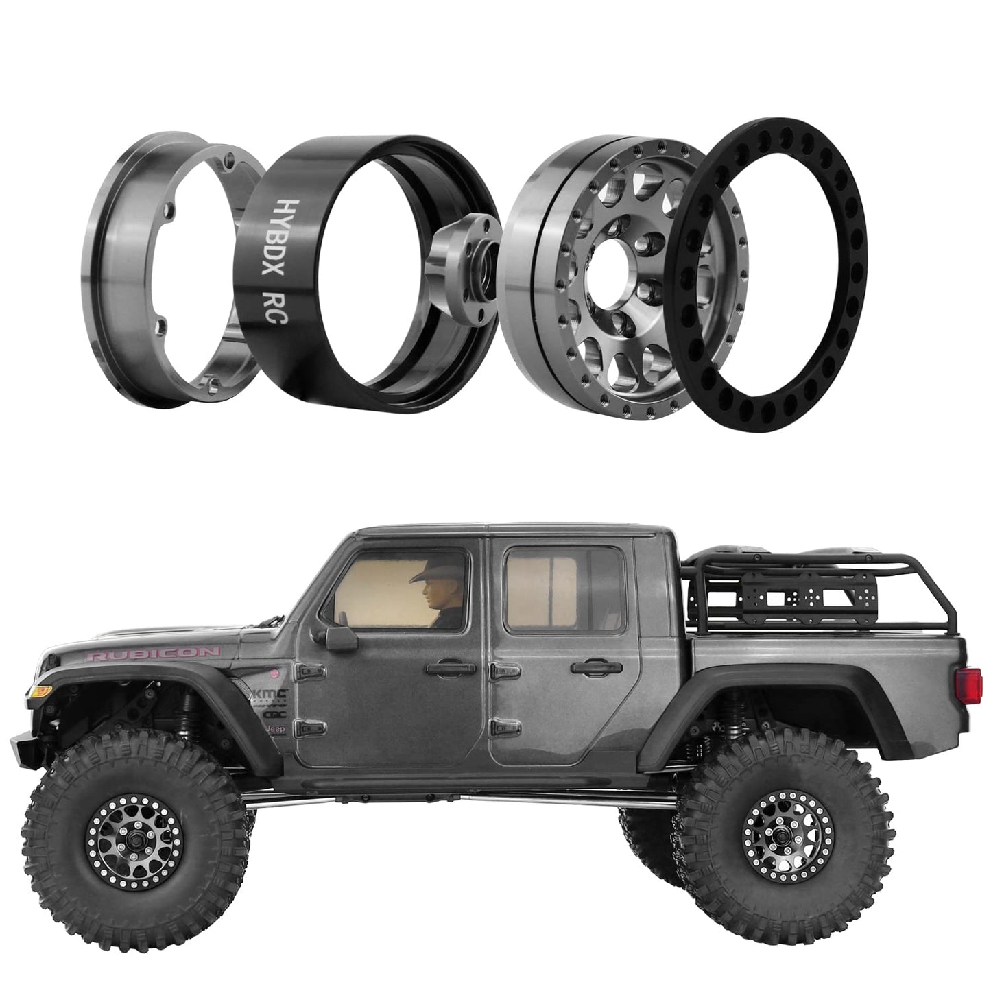 HYBDX Rc 1.9 Inch Aluminum Alloy Beadlock Wheel Rim Hub 4pcs Suit for 1:10 RC Crawler Axial SCX10 SCX10 II TRX4 RC4WD D90(Grey 4