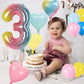 Biapian 40 Inch Rainbow Number 3 Balloons, 7Pcs Large Gradient Number 3 Birthday Balloons With Pink Blue Yellow Foil Heart Shape