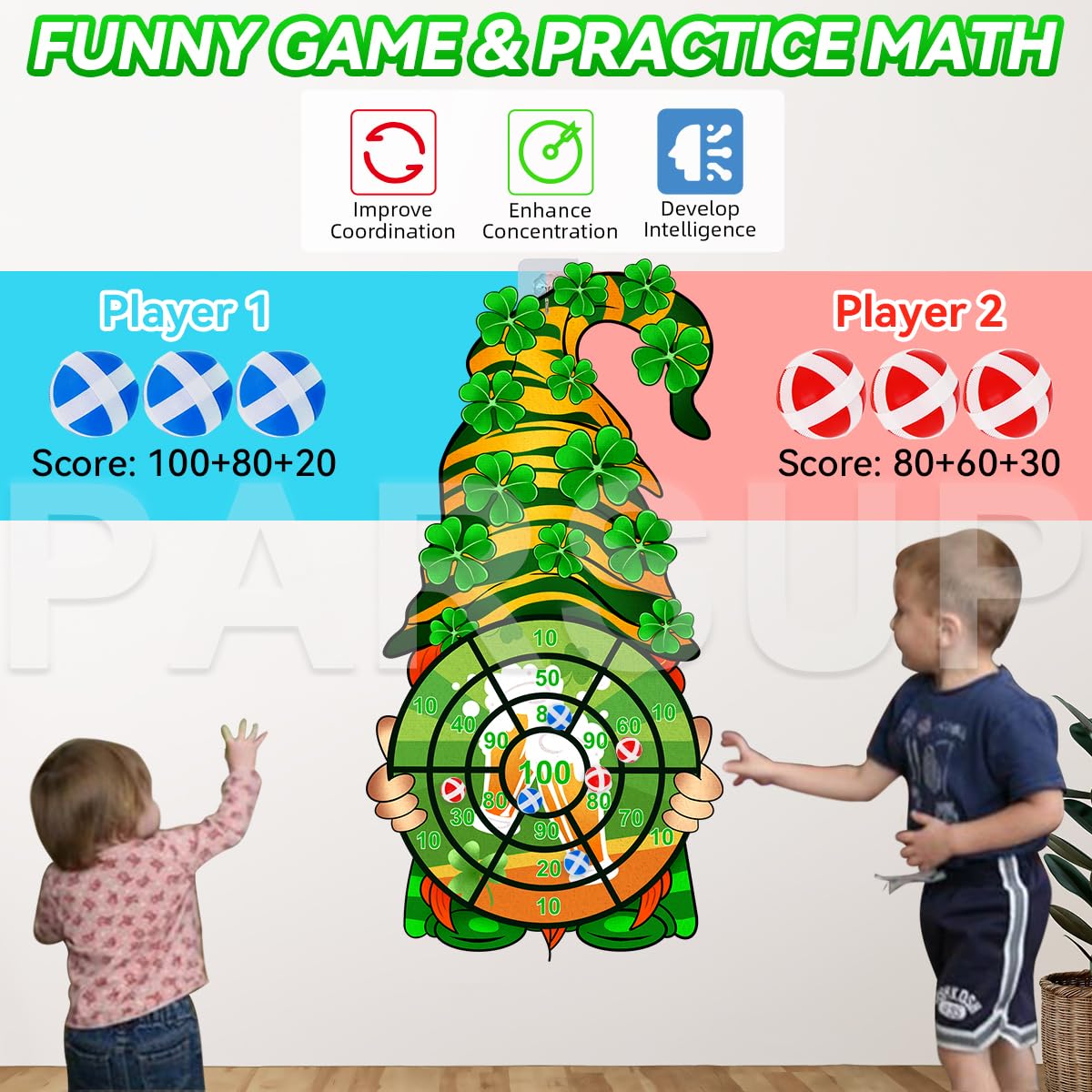 St Patricks Day Kids Dart Board Game Set, Irish Party Board Games with 12 Stick Balls, St Paddys Day Outdoor Games for Kids Ages