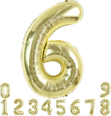 Toniful 40 Inch Light Gold Large Numbers Balloon 0-9 Birthday Party Decorations,Foil Mylar Big Number 6 Balloon Digital 6 For Bi