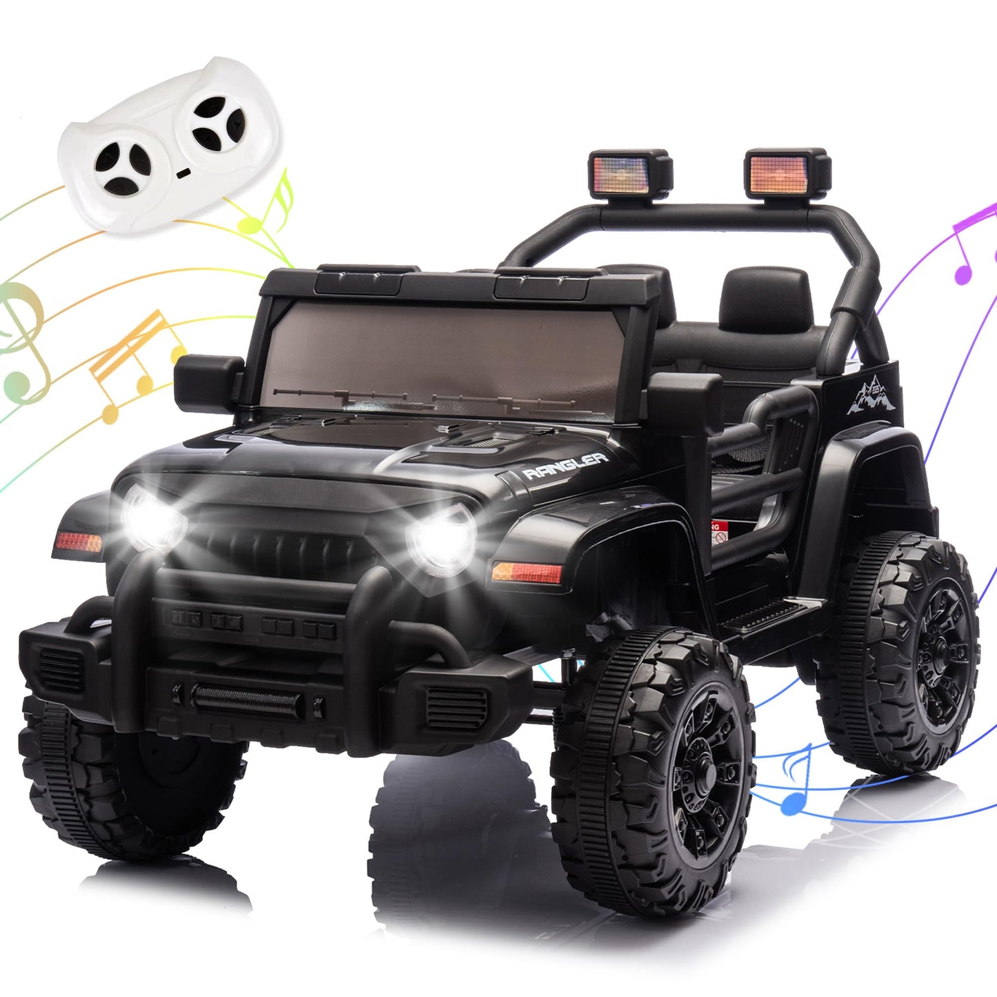 OKYBABY Ride on Truck Car  12V Kids ' Electric Vehicles W/Parents Control  Ride on Toys for Toddlers with Music  Bluetooth  Four-Wheels Suspension  USB  Headlights  Black