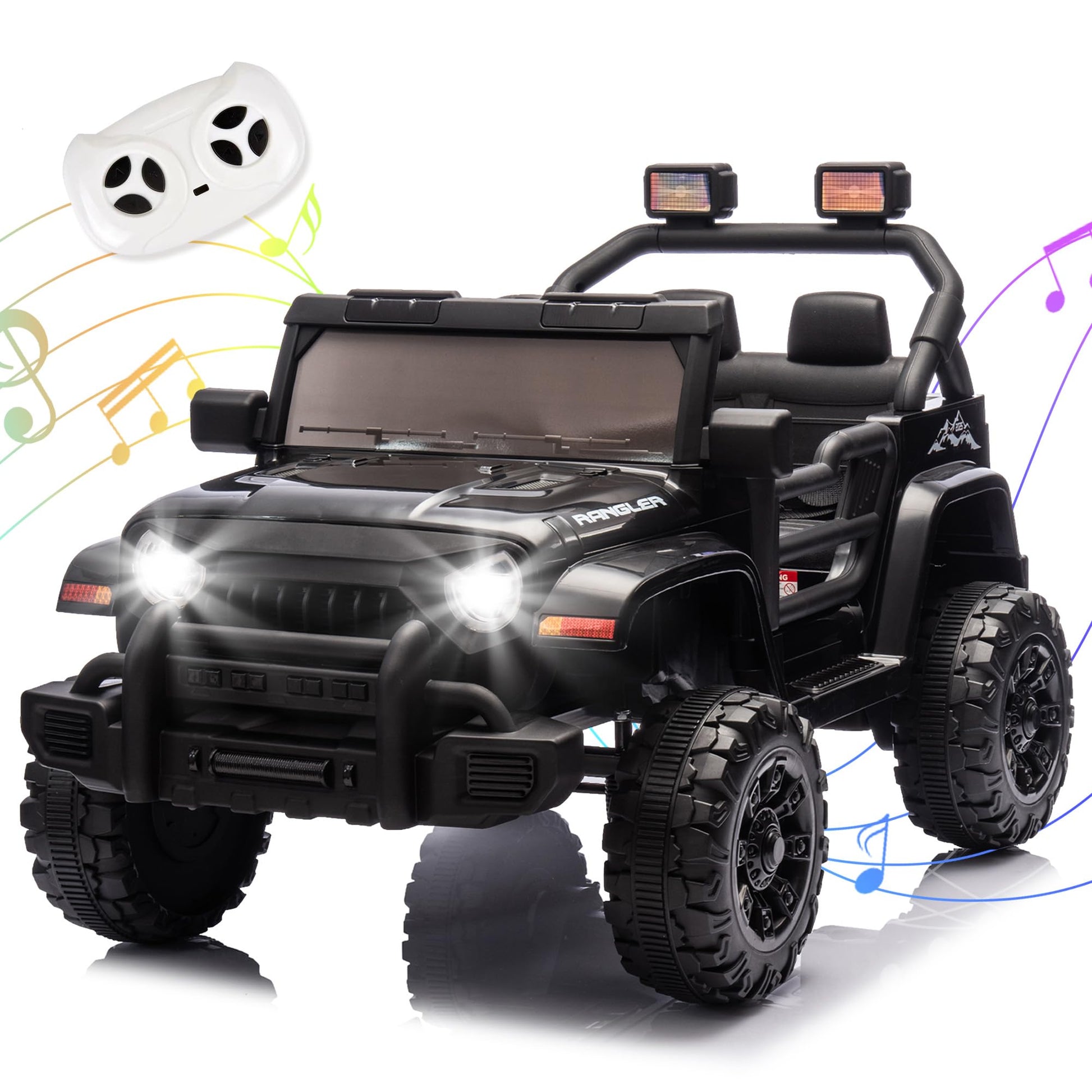 OKYBABY Ride on Truck Car  12V Kids ' Electric Vehicles W/Parents Control  Ride on Toys for Toddlers with Music  Bluetooth  Four-Wheels Suspension  USB  Headlights  Black
