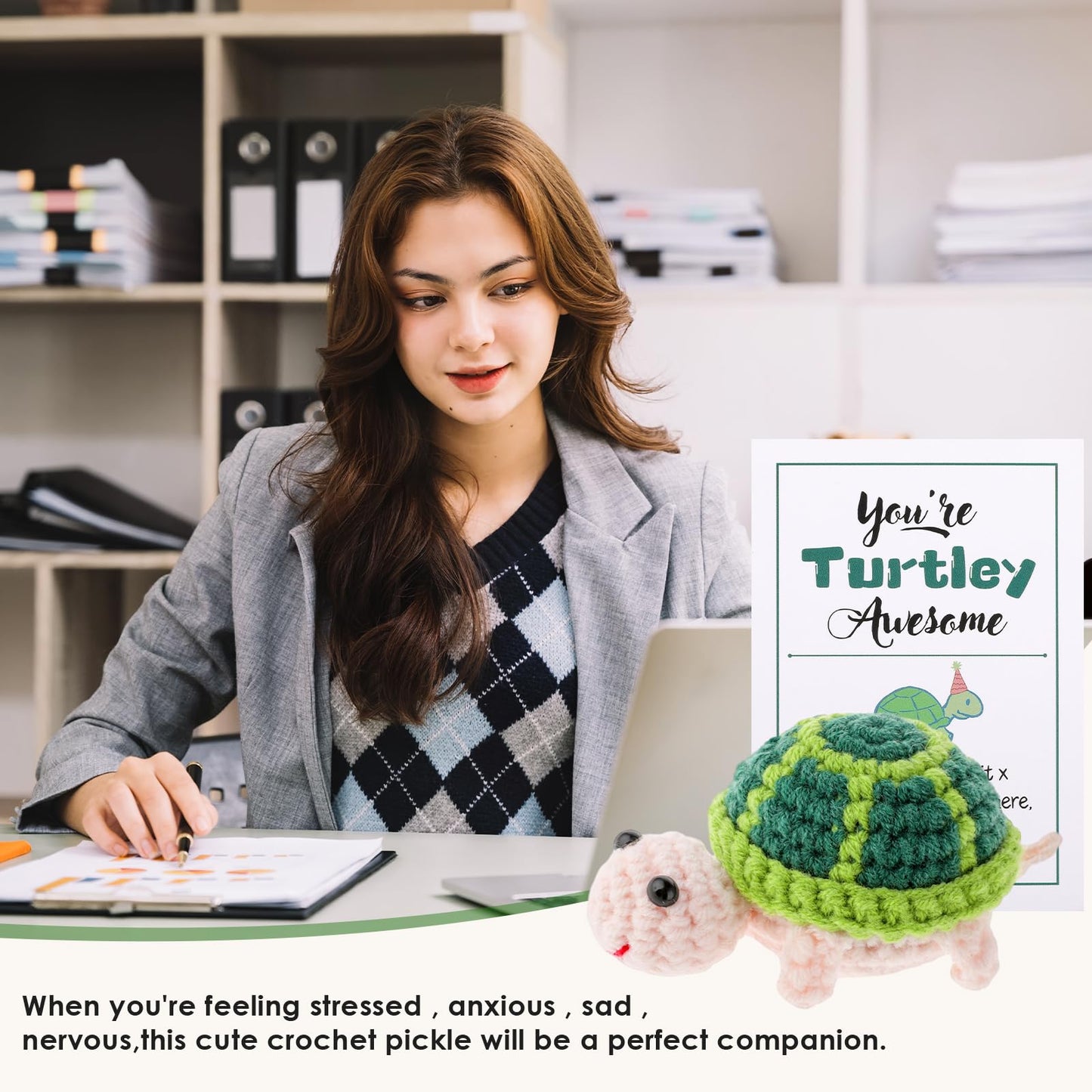 Grevosea Mini Funny Positive Turtle, 3 Inch Positive Turtle Crochet Handmade Cute Wool Funny Knitted Positive Turtle Doll Gifts For New Year Birthday Friends Party Decoration Encouragement