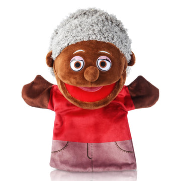 1 Pcs Family Hand Puppets 12 Inch Grandparents Mom Dad Brother Sister Plush Hand Puppet Toys Role-Play Toy Puppets For Kids Storytelling Imaginative Pretend Play Teaching Preschool(Black Grandmother)