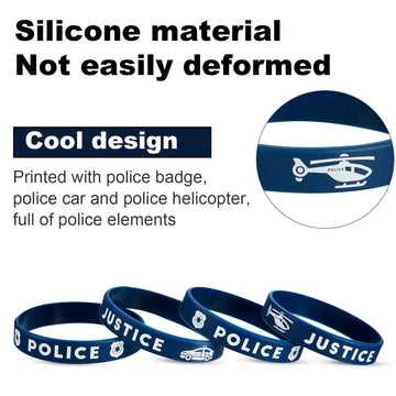 Satinior 24 Pcs Police Silicone Rubber Bracelets Party Favors Wristbands For Police Themed Birthday Graduation Party Decorations