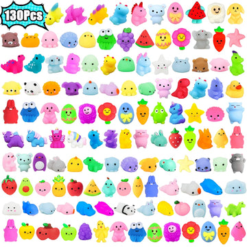 130Pcs Mochi Squishy Toys, Kawaii Squishies, Mini Fidget Toys Bulk For Kids, Party Favors Class Prizes Valentines Day Easter Egg