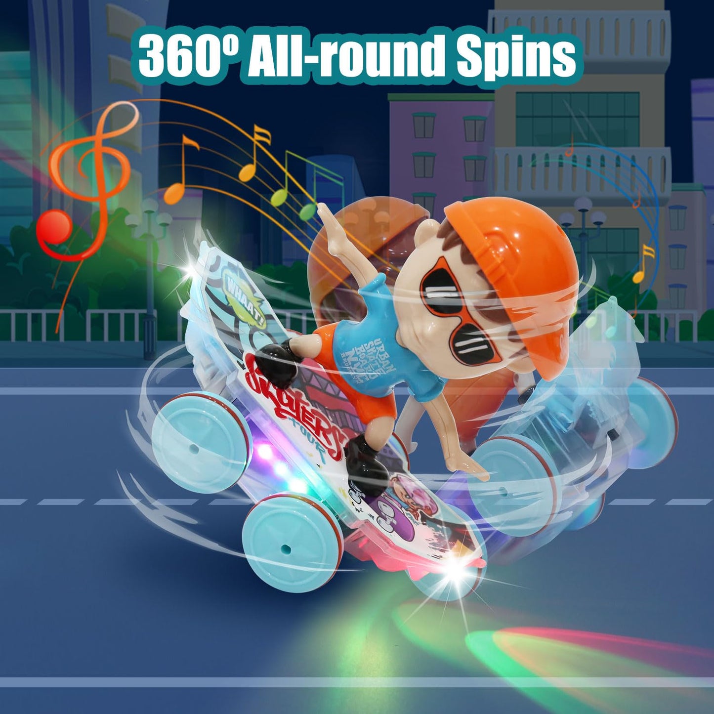 Remote Control Car Stunt Car,Skateboard RC Car with Light Music,360Spins Light Up Skateboard,Toys for 3 4 5 6 Year Old Boy Girls