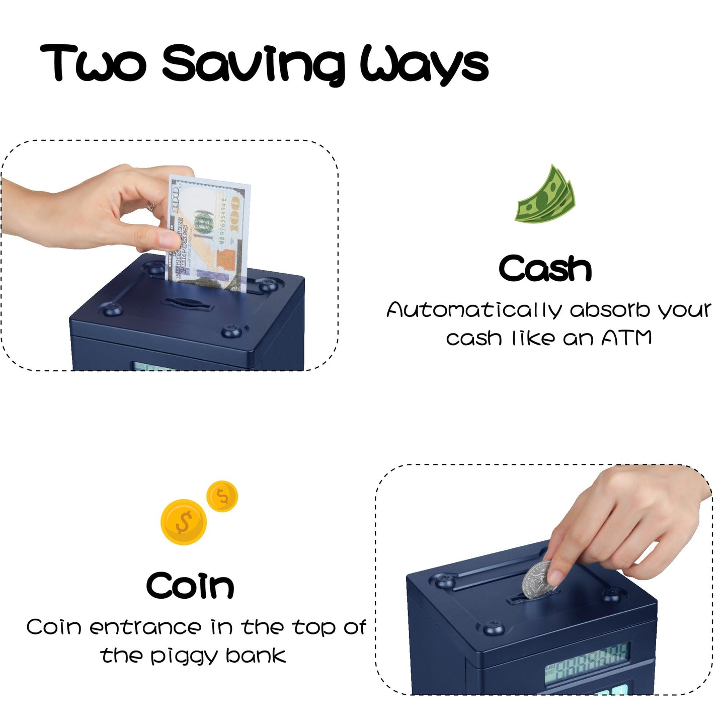 2024 Upgraded ATM Piggy Bank for Kids,Real Money Counting, Debit Card,Coin Recognition,Bill Feeder,Balance Calculator, Digital E