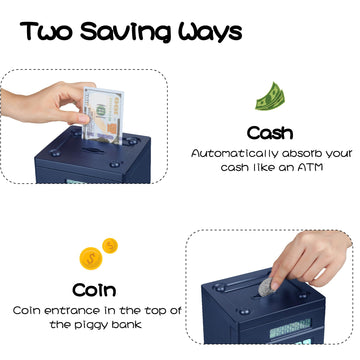 2024 Upgraded ATM Piggy Bank for Kids,Real Money Counting, Debit Card,Coin Recognition,Bill Feeder,Balance Calculator, Digital E