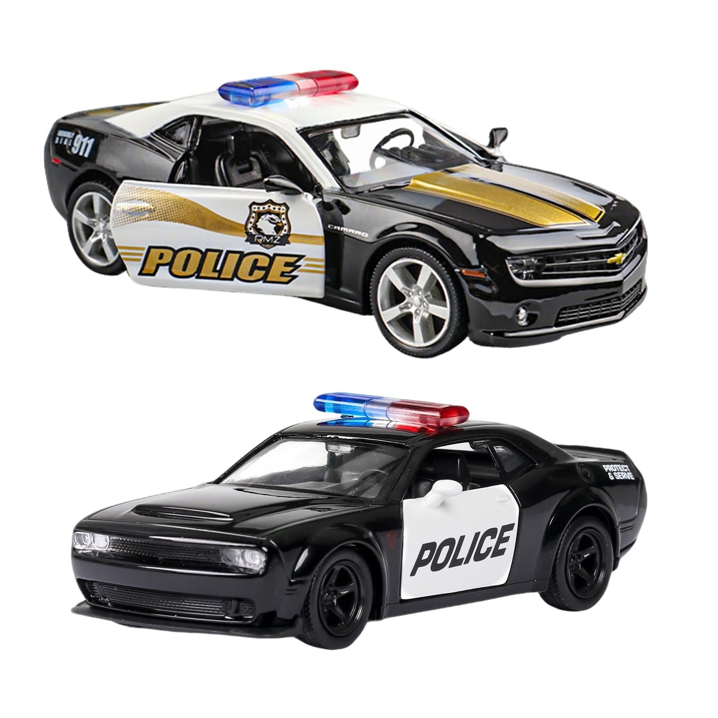 OTONOPI 2 Packs Police Car Toys, 1/36 Die Cast Metal Car Model American Cop Cars for Collectible, Police Vehicles Toy Set Challe