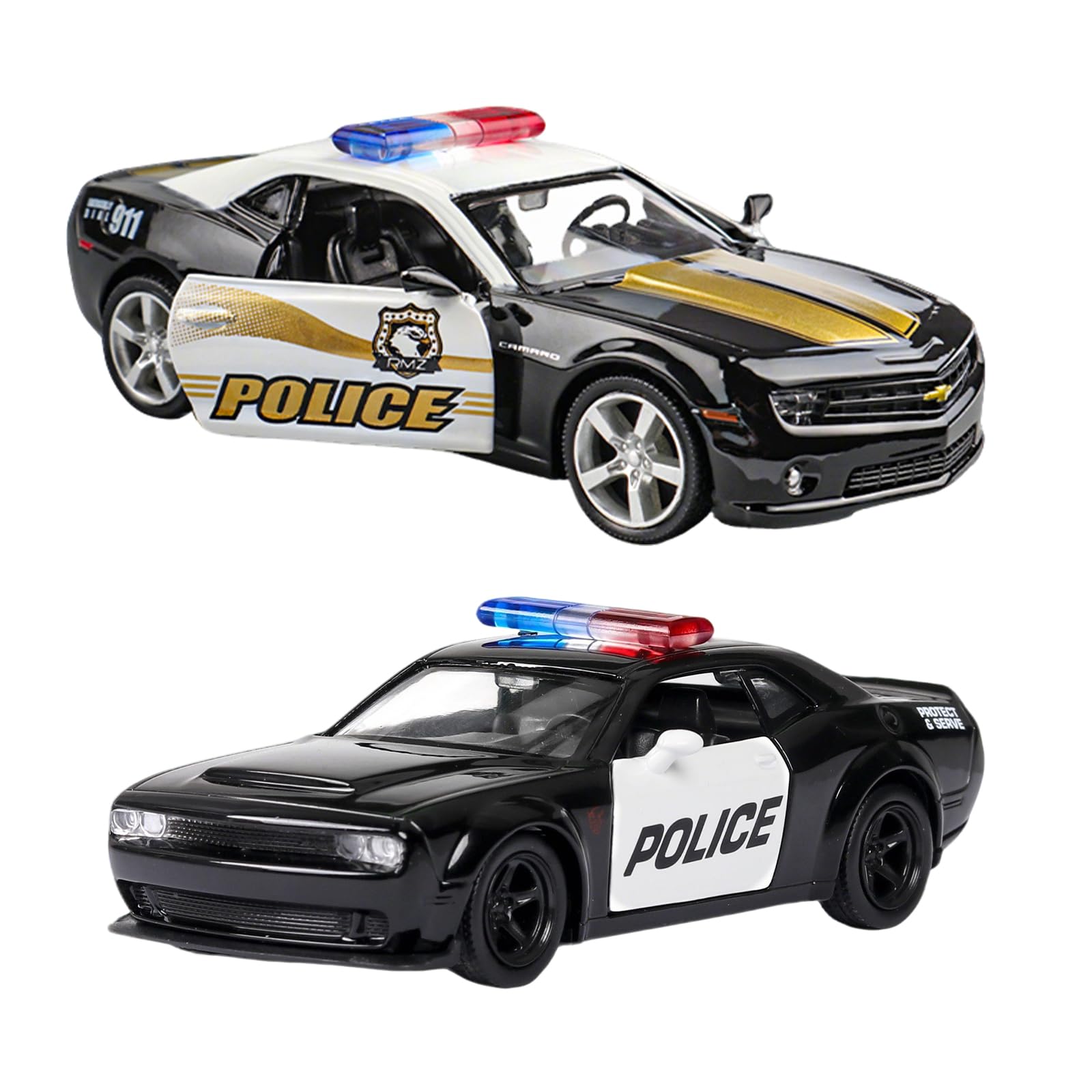 OTONOPI 2 Packs Police Car Toys, 1/36 Die Cast Metal Car Model American Cop Cars for Collectible, Police Vehicles Toy Set Challe