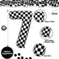 Number 7 Balloon For Boys, Giant Checkered Self Inflating Number 0-9 Set Decor For Girls, 40 Inch Foil Helium Black And White Ra