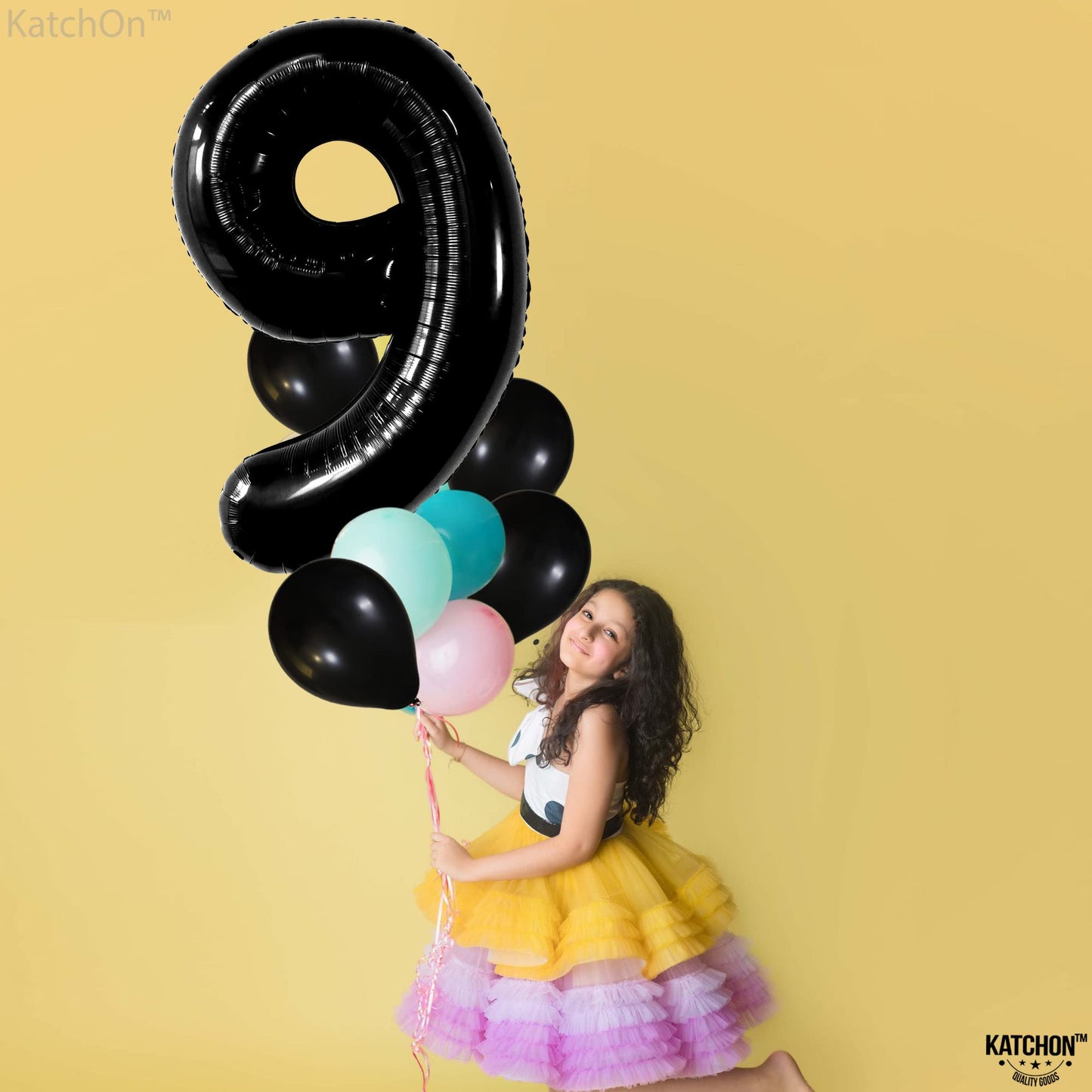 Katchon, Giant Black Number 9 Balloon - 40 Inch | Black 9 Balloon | 9Th Birthday Balloon For 9Th Birthday Decorations For Boys | 9 Year Old Balloon For 9 Years Birthday Decorations | 9 Number Balloon