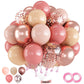 Dusty Pink Balloons, 60 Pcs Blush Pink Nude Balloons Set With Rose Gold Confetti Metallic Rose Gold Balloons, Retro Pink Pastel