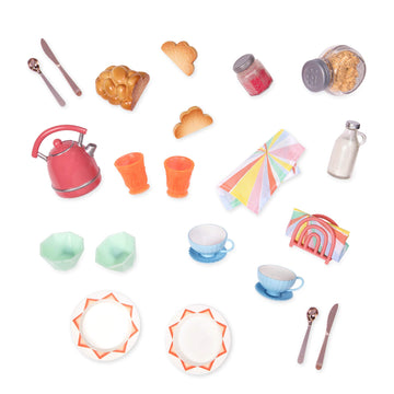 Glitter Girls - 14-inch Doll Breakfast Set - Play Food, Tea Kettle, & Table Setting Accessories - Toys for Kids Ages 3 and Up